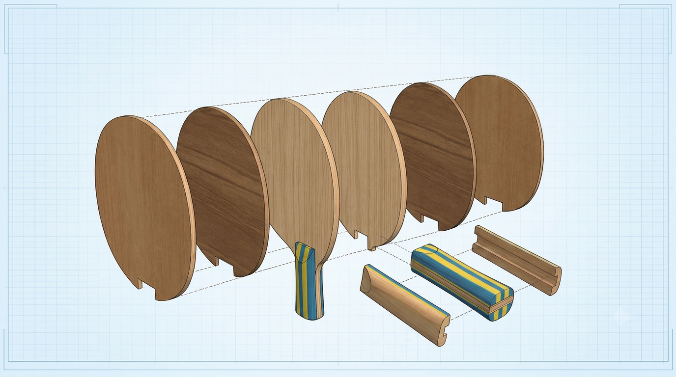 Exploded view of IV-L Balsa with 6 plies: Ayous · Material not published · Balsa · Okoume · Material not published · Ayous.