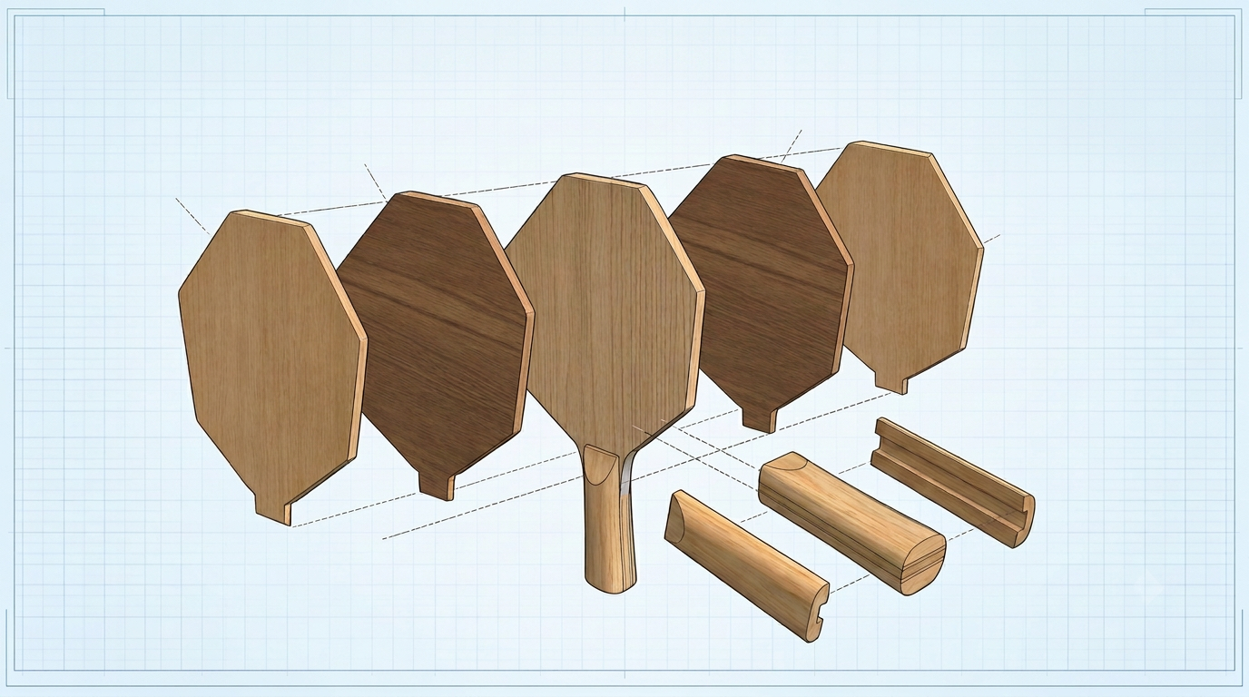 Exploded view of Cybershape Wood with 5 plies: Limba · Material not published · Material not published · Material not published · Limba.